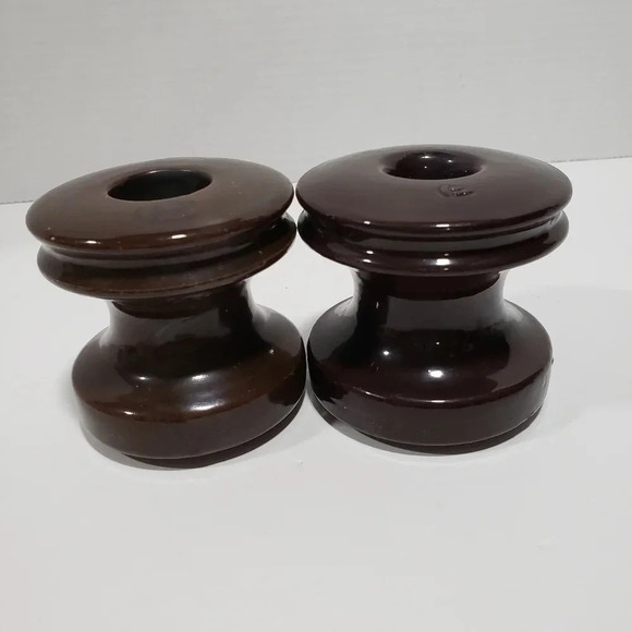 Vintage Set of 2 Ceramic  Brown Glazed Insulators. - Picture 1 of 5